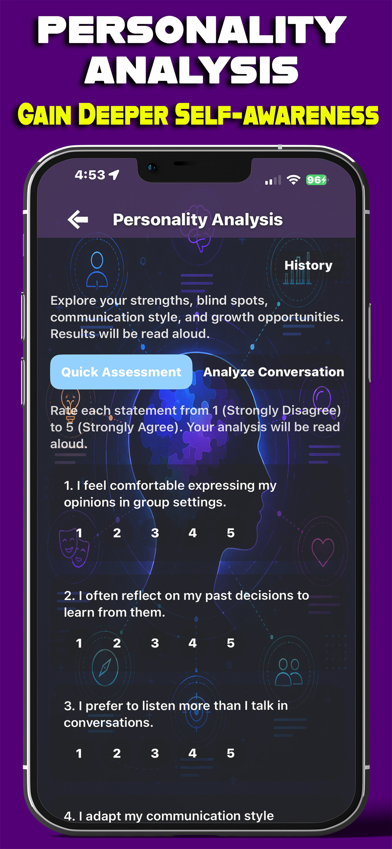 Personality Analysis feature screen