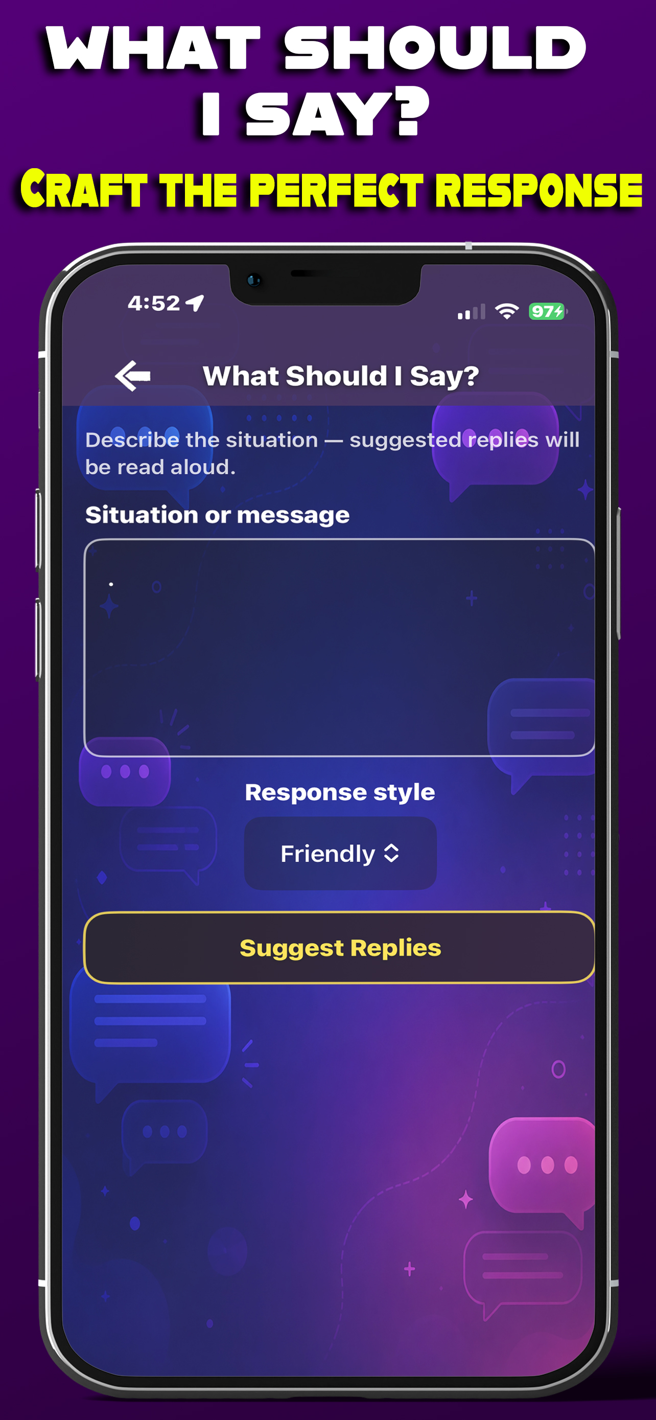 What Should I Say feature with situation input and response style